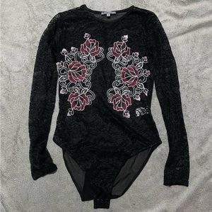 Lace see through one piece bodysuit
